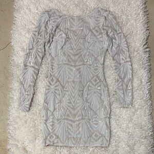 Dress the Population Sequin White Long Sleeve Dress